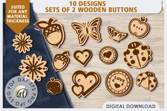 Download Decorative Wood Buttons Laser Cut Bundle - Decorative wood Collection