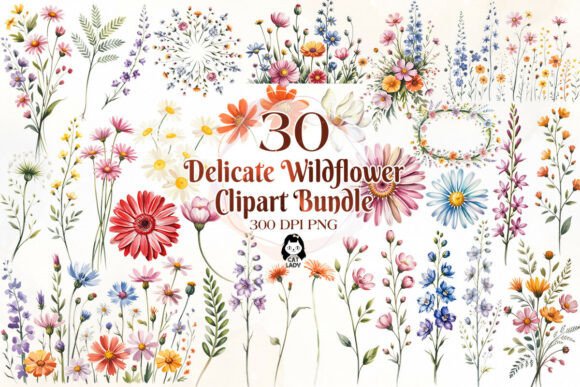 Download Delicate Wildflowers Watercolor Clipart - Wildflowers Collection