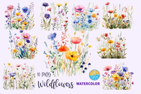 Download Wall Art Set Watercolor Wildflowers PNG - Wildflowers Collection