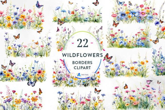 Download Wildflowers Border Watercolor Clipart - Wildflowers Collection